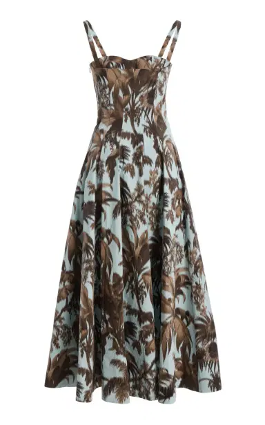 Oscar de la Renta Palm-Printed Stretch Cotton-Poplin Midi Dress | Thumbnail 5