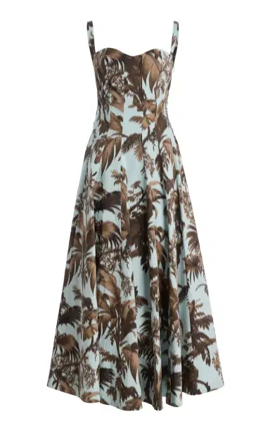 Oscar de la Renta Palm-Printed Stretch Cotton-Poplin Midi Dress | Thumbnail 1