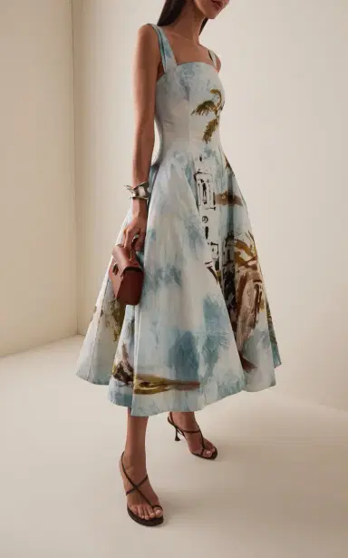 Oscar de la Renta Printed Stretch Cotton-Poplin Midi Dress | Thumbnail 3 Oscar de la Renta Printed Stretch Cotton-Poplin Midi Dress | Thumbnail 3