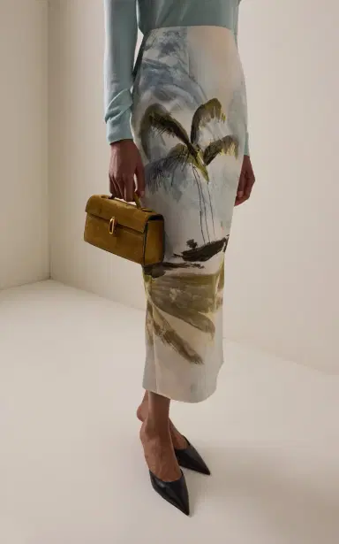 Oscar de la Renta Printed Satin Midi Pencil Skirt | Thumbnail 3