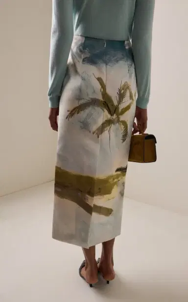Oscar de la Renta Printed Satin Midi Pencil Skirt | Thumbnail 4