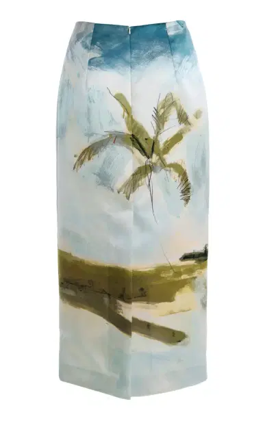 Oscar de la Renta Printed Satin Midi Pencil Skirt | Thumbnail 5