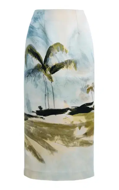 Oscar de la Renta Printed Satin Midi Pencil Skirt | Thumbnail 7