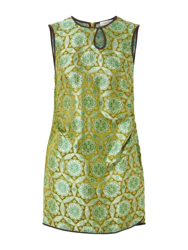 Palmira Ruched Cutout Floral Brocade Mini Dress