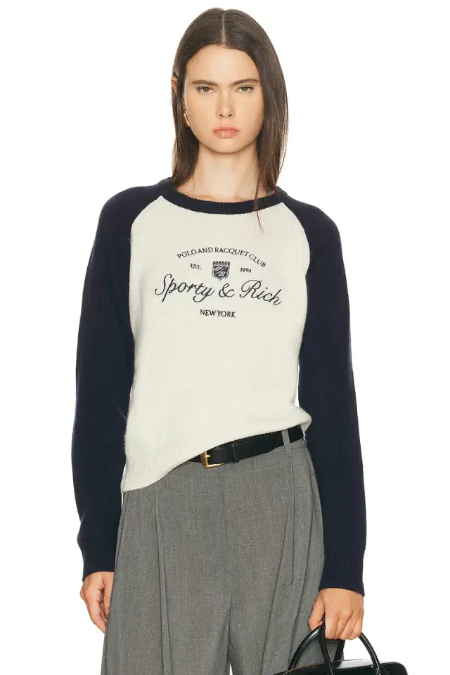 Sporty & Rich Syracuse Cashmere Baseball Sweater