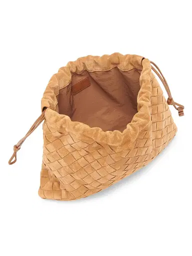 Bottega Veneta Women's Medium Dustbag Intrecciato Suede Shoulder Bag - Amber Gold | Thumbnail 3