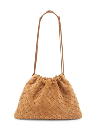 Bottega Veneta Women's Medium Dustbag Intrecciato Suede Shoulder Bag - Amber Gold | Thumbnail 1