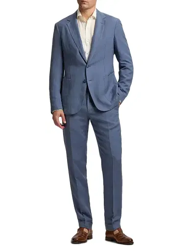 Ralph Lauren Purple Label Men's Gregory Hand-Tailored Silk-Linen Trousers - Champagne | Thumbnail 2