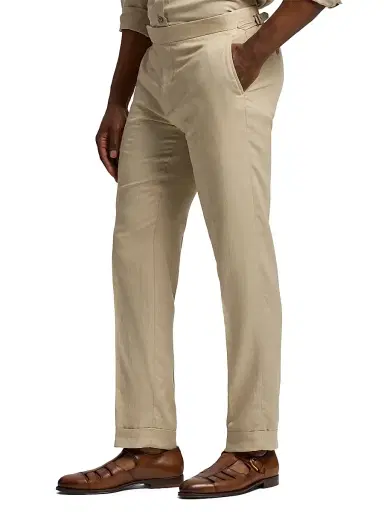Ralph Lauren Purple Label Men's Gregory Hand-Tailored Silk-Linen Trousers - Champagne | Thumbnail 4
