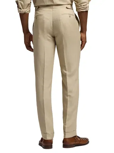 Ralph Lauren Purple Label Men's Gregory Hand-Tailored Silk-Linen Trousers - Champagne | Thumbnail 5