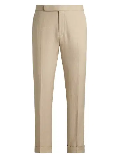 Ralph Lauren Purple Label Men's Gregory Hand-Tailored Silk-Linen Trousers - Champagne | Thumbnail 1