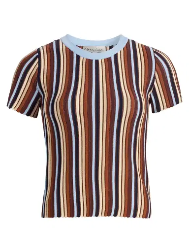 Cara Cara Women's Knoll Striped Short-Sleeve Top - Metalic Stripe - Size Large | Thumbnail 1 Cara Cara Women's Knoll Striped Short-Sleeve Top - Metalic Stripe - Size Large | Thumbnail 1
