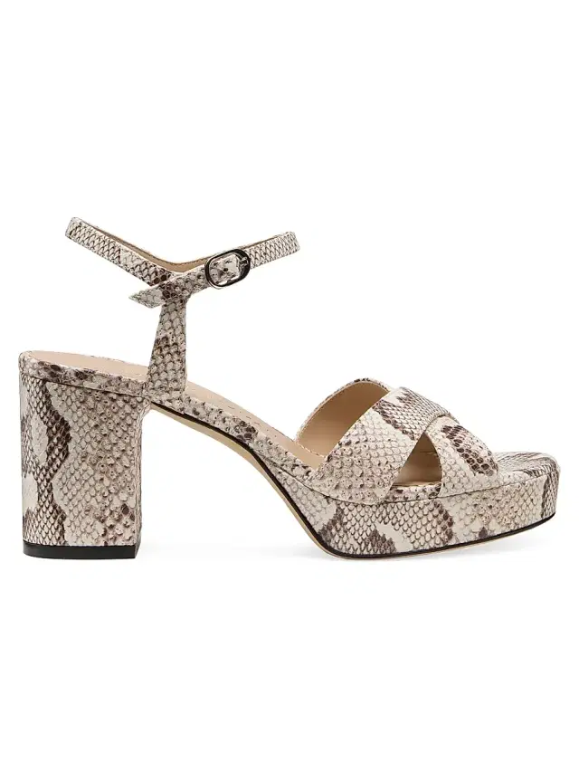 Stuart Weitzman Women's Dayna 80MM Snake-Embossed Leather Platform Sandals - Cream