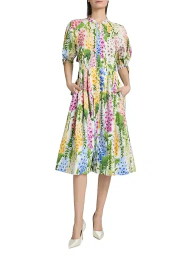 Oscar de la Renta Women's Floral Stretch-Cotton Poplin Midi-Dress | Thumbnail 2