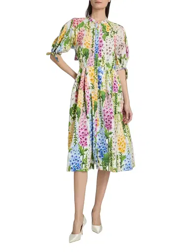 Oscar de la Renta Women's Floral Stretch-Cotton Poplin Midi-Dress | Thumbnail 3