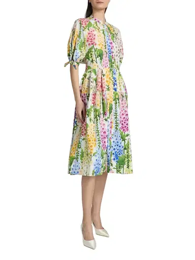 Oscar de la Renta Women's Floral Stretch-Cotton Poplin Midi-Dress | Thumbnail 4