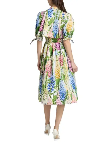 Oscar de la Renta Women's Floral Stretch-Cotton Poplin Midi-Dress | Thumbnail 5