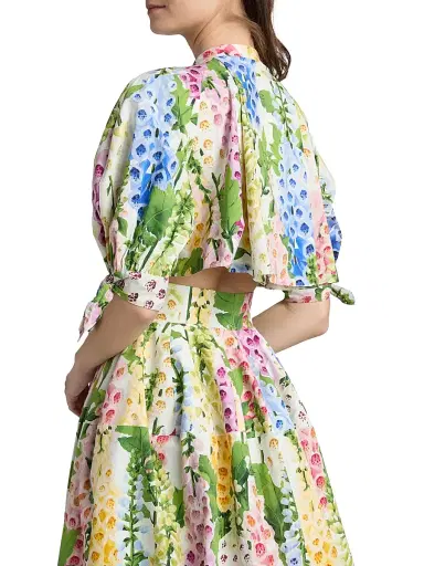 Oscar de la Renta Women's Floral Stretch-Cotton Poplin Midi-Dress | Thumbnail 6