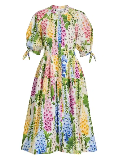 Oscar de la Renta Women's Floral Stretch-Cotton Poplin Midi-Dress | Thumbnail 1