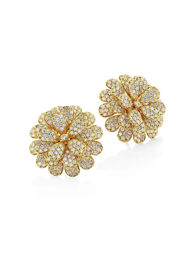 Secret Garden 18K Yellow Gold & Diamond Flower Earrings - Diamond Yellow Gold