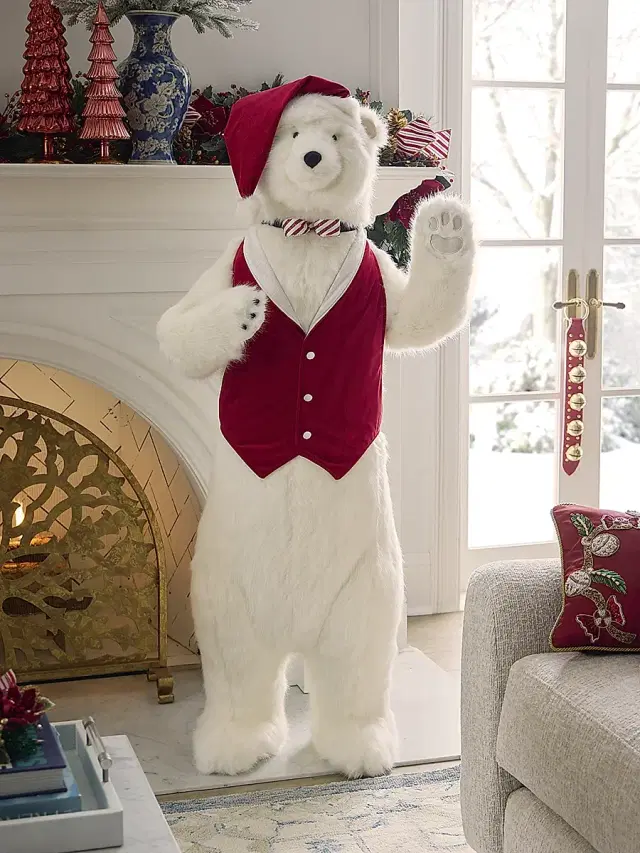 Ditz Designs By The Hen House Peppermint Cheer Standing White Diamond Polar Bear