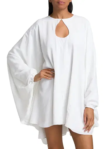 AZEEZA Women's Naya Keyhole Silk-Blend Crepe de Chine Shift Minidress - White - Size XS | Thumbnail 3