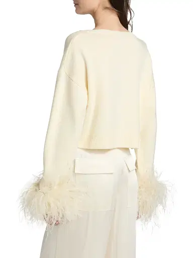 Lapointe Women's Feather-Cuff Merino Wool Crop Sweater - Cream - Size XL | Thumbnail 5