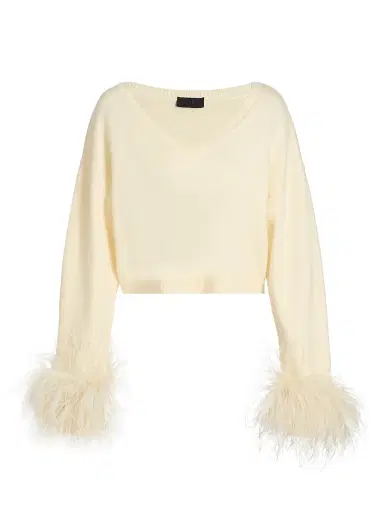 Lapointe Women's Feather-Cuff Merino Wool Crop Sweater - Cream - Size XL | Thumbnail 1
