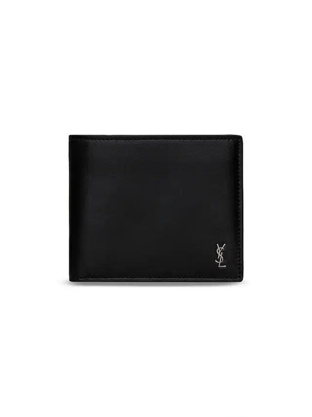 Saint Laurent Men's Tiny Cassandre East-West Wallet in Matte Leather - Black