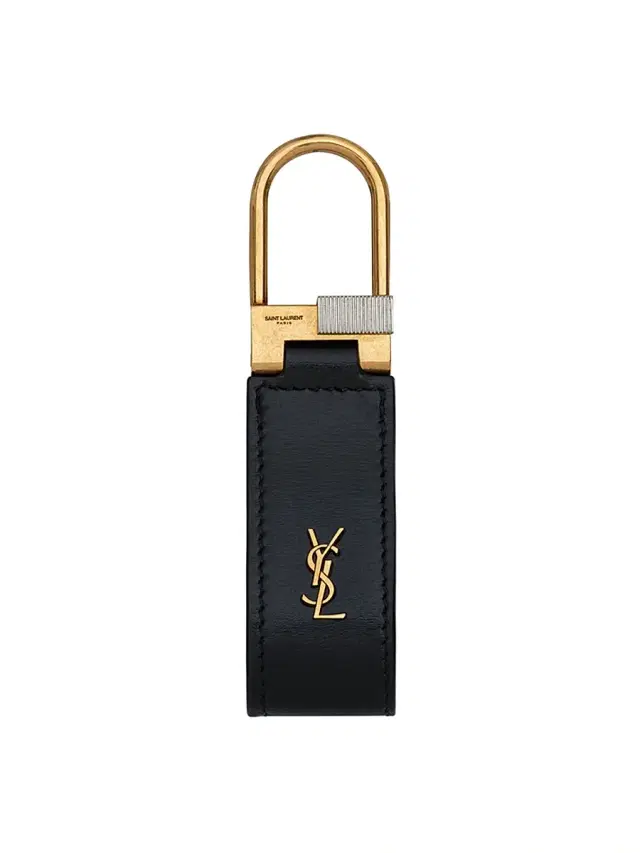 Saint Laurent Men's Tiny Cassandre Keyring in Smooth Leather - Black