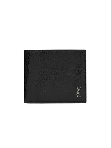 Saint Laurent Men's Tiny Cassandre East-West Wallet in Grained Leather | Thumbnail 1 Saint Laurent Men's Tiny Cassandre East-West Wallet in Grained Leather | Thumbnail 1