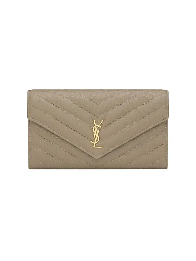 Saint Laurent Women's Cassandre  Flap Wallet in Grain De Poudre Leather - Light Taupe