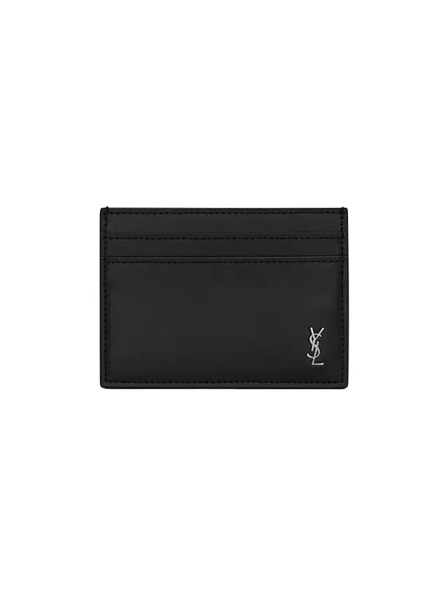Men's Tiny Cassandre Card Case in Matte Leather - Black