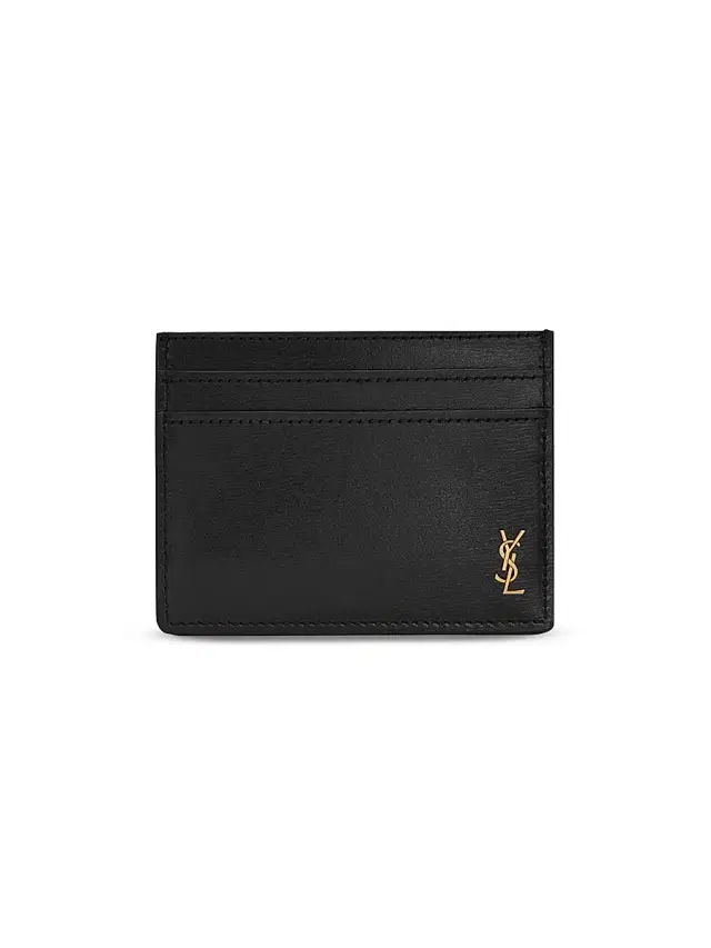Saint Laurent Men's Tiny Cassandre Credit Card Case in Shiny Leather - Black