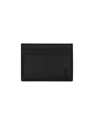 Saint Laurent Men's Tiny Cassandre Card Case in Matte Leather - Black | Thumbnail 1 Saint Laurent Men's Tiny Cassandre Card Case in Matte Leather - Black | Thumbnail 1
