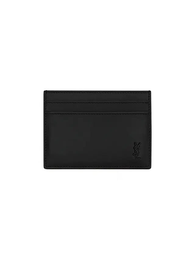 Saint Laurent Men's Tiny Cassandre Card Case in Matte Leather - Black