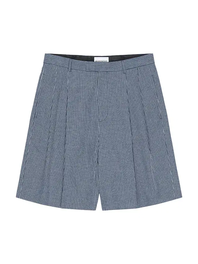 Givenchy Men's Double Pleat Checked Bermuda Shorts in Cotton - Blue