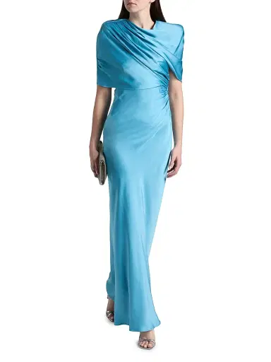 Stella McCartney Women's Draped Satin Cape-Sleeve Gown | Thumbnail 2