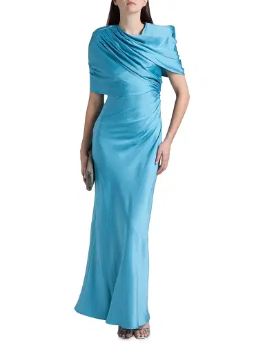 Stella McCartney Women's Draped Satin Cape-Sleeve Gown | Thumbnail 3