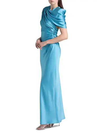 Stella McCartney Women's Draped Satin Cape-Sleeve Gown | Thumbnail 4