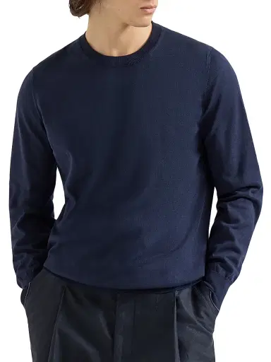 Brunello Cucinelli Men's Cotton Lightweight Sweater - Navy Blue - Size 44 | Thumbnail 2