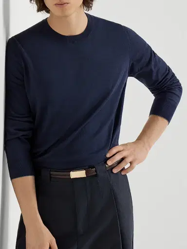 Brunello Cucinelli Men's Cotton Lightweight Sweater - Navy Blue - Size 44 | Thumbnail 5