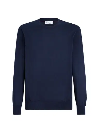 Brunello Cucinelli Men's Cotton Lightweight Sweater - Navy Blue - Size 44 | Thumbnail 1