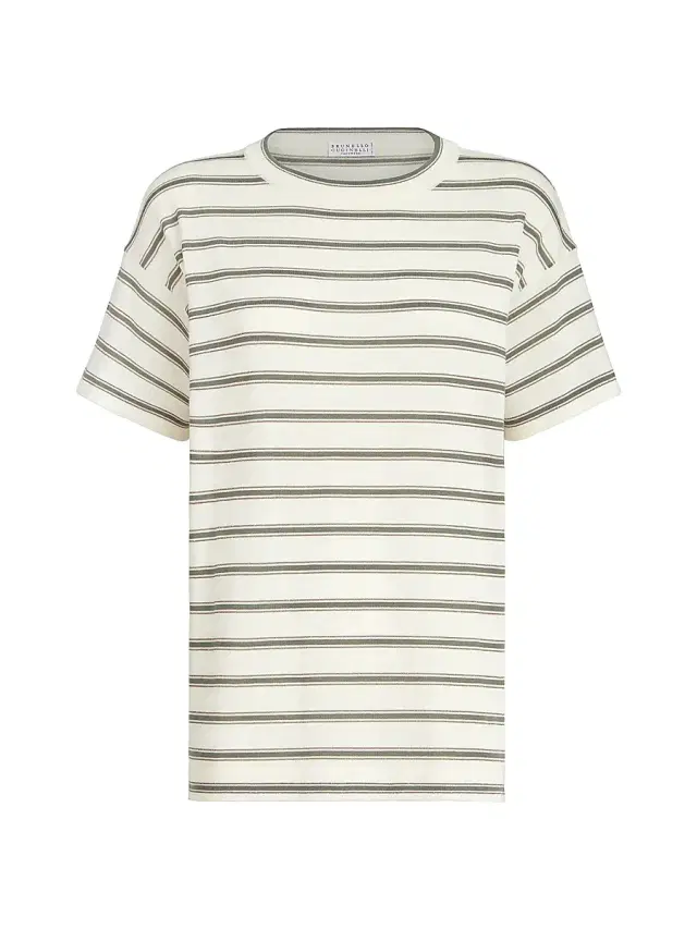 Women's Virgin Wool & Cashmere Lightweight Sparkling Stripe Knit T-Shirt - Panama