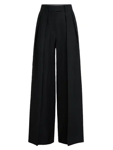 Brunello Cucinelli Women's Viscose and Linen Fluid Twill Sartorial Wide Trousers - Black | Thumbnail 1 Brunello Cucinelli Women's Viscose and Linen Fluid Twill Sartorial Wide Trousers - Black | Thumbnail 1