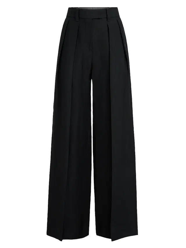 Women's Viscose and Linen Fluid Twill Sartorial Wide Trousers - Black