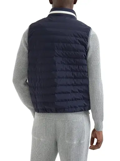 Brunello Cucinelli Men's Bonded Nylon Down Vest with Logo and Packable Hood - Navy Blue - Size XL | Thumbnail 3