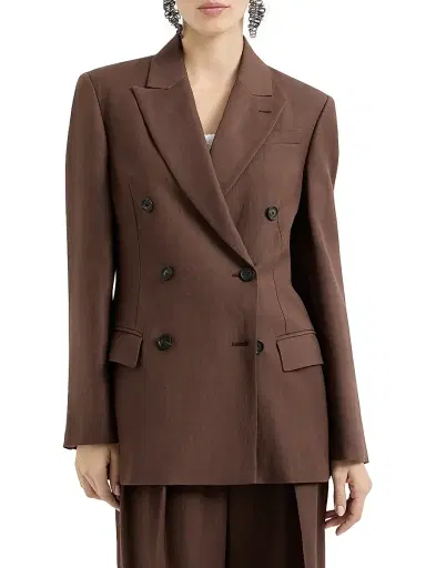 Brunello Cucinelli Women's Viscose and Linen Fluid Twill Blazer with Monili - Cocoa - Size 16 | Thumbnail 2 Brunello Cucinelli Women's Viscose and Linen Fluid Twill Blazer with Monili - Cocoa - Size 16 | Thumbnail 2