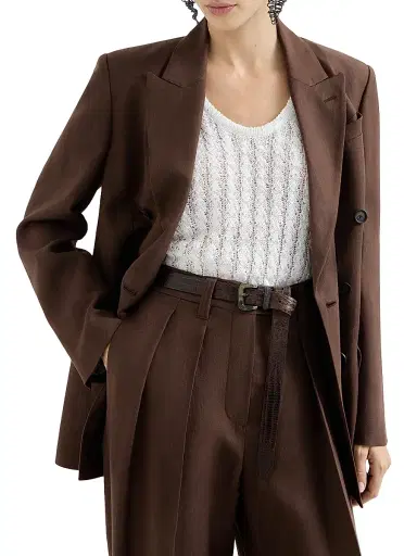 Brunello Cucinelli Women's Viscose and Linen Fluid Twill Blazer with Monili - Cocoa - Size 16 | Thumbnail 5 Brunello Cucinelli Women's Viscose and Linen Fluid Twill Blazer with Monili - Cocoa - Size 16 | Thumbnail 5