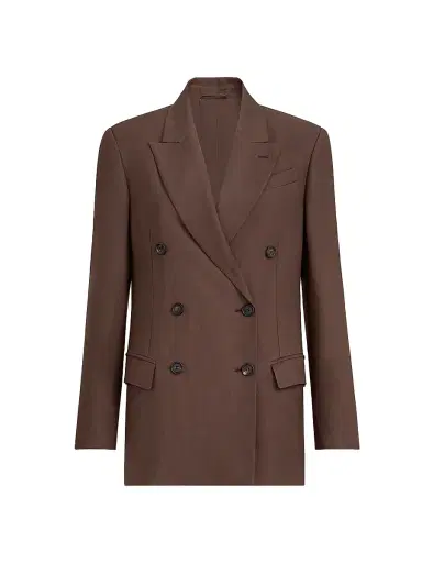 Brunello Cucinelli Women's Viscose and Linen Fluid Twill Blazer with Monili - Cocoa - Size 16 | Thumbnail 1 Brunello Cucinelli Women's Viscose and Linen Fluid Twill Blazer with Monili - Cocoa - Size 16 | Thumbnail 1